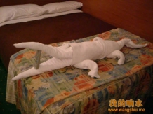 宾馆毛巾叠成了各种可爱的造型，服务员看见都得晕倒了！很搞笑啊！